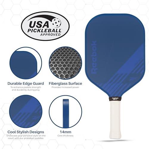 Reebok - Pickleball Set for 2 Players, Fiberglass Power Paddles with 13mm Polypropylene Core, Comfort Grip Handles, Aero Flight Balls, Ideal for Sports and Enthusiasts