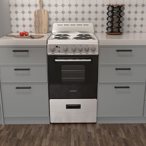 Avanti Electric Range Oven Compact Design, 2.1-Cu.Ft. Capacity with 4 Coil Burners, Framed Glass Oven Door, Storage Drawer and Broiler with Pan Perfect for Apartments, 20-Inch, Stainless Steel