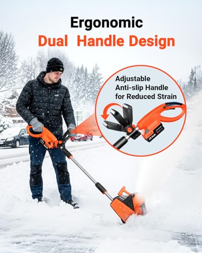 VOLTASK Cordless Snow Shovel, 24V | 13-Inch | 4-Ah Cordless Snow Blower, Battery Snow Blower with Directional Plate & Adjustable Front Handle (4-Ah Battery & Quick Charger Included)