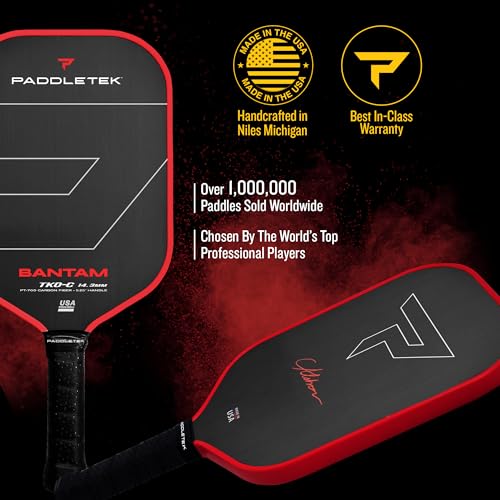 Paddletek Bantam TKO-C 14.3mm Pickleball Paddles with Polymer Honeycomb Core - Unidirectional Carbon Fiber – Torsional Weighting & High Tack Performance Grip - USAPA Approved - 5.25 Inch Handle