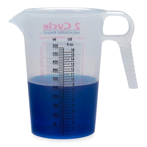 2 Stroke Oil Measuring Cup - 16 Oz Oil Gas Mixing Pitcher with 15-In-1 Ratio Conversion Chart for Outboard Motors, Chainsaws, Weed Eaters, Lawn Equipment, ATVs, Boats, Snowmobiles, Trimmers, Blowers