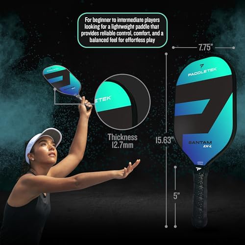 Paddletek Bantam EX-L Pickleball Paddle | Professional Pickleball Paddles with Honeycomb Core, Polycarbonate Surface, Bantom PolyCore & High Tack Performance Grip | USAPA Approved - Riptide (Blue)