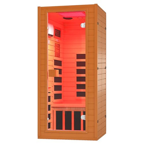 RESTISLAND Full Spectrum Infrared Sauna, 1 Person Home Infrared Sauna with Red Light Therapy, Indoor Canadian Hemlock Wood Dry Saunas Room,1178w/120v, Foot Warmer, 7 Heating Panels, Bluetooth Speakers