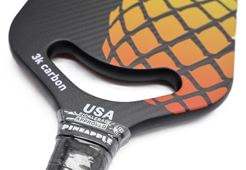 Pineapple Pickleball Paddle (Intermediate/Advanced Model) Elongated, edgeless, 3K Carbon Fiber Face, 16MM Thermoformed Honey Comb Core (Orange/Yellow)