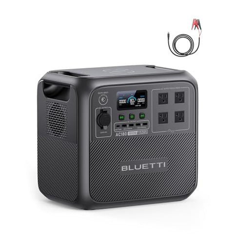 BLUETTI AC180 Portable Power Station, 1152Wh Solar Generator w/ 4 1800W (2700W Peak) AC Outlets, 0-80% in 45 Min, LiFePO4 Battery Backup for Camping (Acid to DC7909 Cable Included)