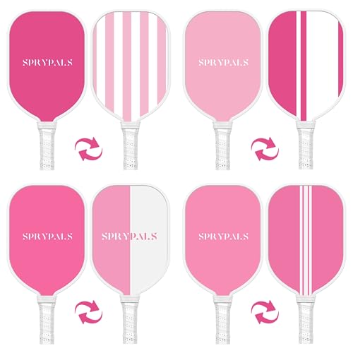 Sprypals Pink Pickleball Paddles, USAPA Approved Pickleball Set of 4 with 4 Pickleball Balls & 1 Carry Bag Premium Wooden Cute Pickle Ball Paddles Rackets Ergonomic Cushion Grip Gifts for Women Youth