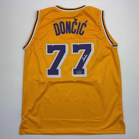 Facsimile Autographed Luka Doncic Los Angeles LA Yellow Reprint Laser Auto Basketball Jersey Size Men's XL