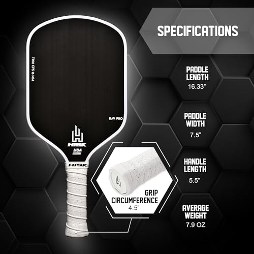 HISK RAV PRO Pickleball Paddle - Ultimate HIGH END 16mm Japanese Toray T700 Raw Carbon Fiber CFS w/Excellent GRIT Roughness Texture, Aero Dynamic Curve, USAPA Approved, Non Slip Grip
