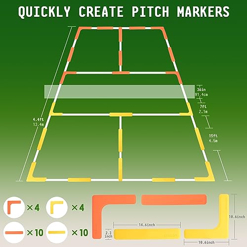 Hikeen Court Lines Marker Kit Anti-Slip and Wind-Resistant Throw Down Markers 28pcs, Pickleball Net Court for Outdoor Indoor Court