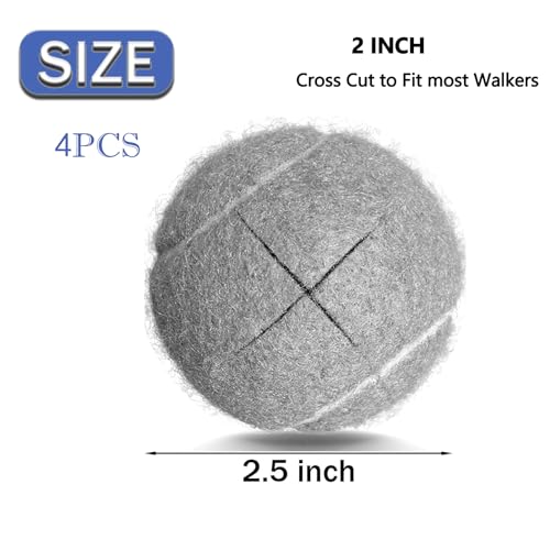 ZUJEAM Tennis Balls for Walkers, Pre Cut Walker Glide Balls for Chairs, Desks, Furniture Legs and Floor Protection, Heavy Duty Long Lasting Felt Pad Glide Coverings - 4PCS Gray