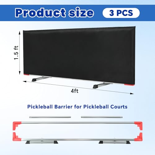 Tcatec Pickleball Ball Barriers 3 Pack - Court Dividers for Pickleball Courts, Portable Black Barriers for Ball Containment and Court Division