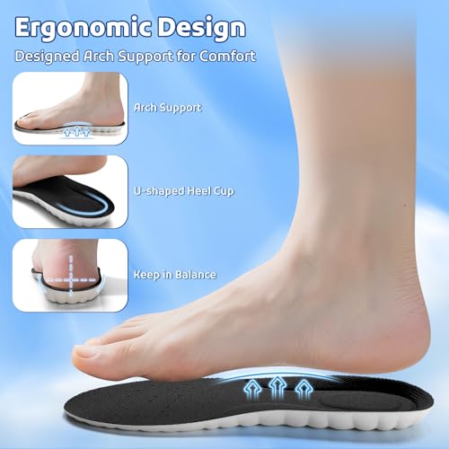 StepTastic Insoles for Men and Women, 4D Cloud Shoe Inserts for Pain Relief, Trimmable Memory Foam Insoles for Long Standing & Hiking, Cushioning Insoles to Enhance Comfort (Black, M 5-6.5/W 7-8.5)