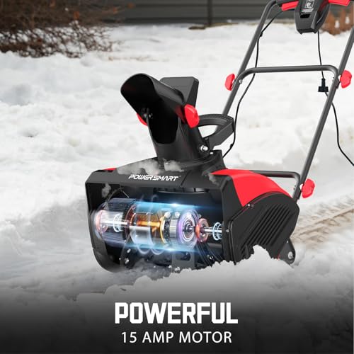 PowerSmart 18-Inch Corded Electric Snow Blower, 15 Amp Motor, 30 ft Throwing Distance Plows 800lbs/min, Adjustable Chute (DB7517)