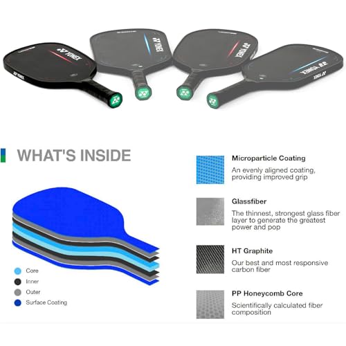 YONEX VCORE Plus Midweight 7.4" Width Black Pickleball Paddle with 5" Length Grip | PP Honeycomb Core, Glassfiber, Microparticle Coating & Carbon Fiber | for Beginner-Intermediate
