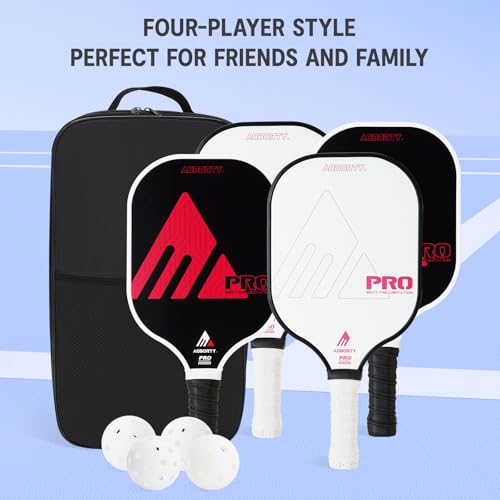 AOBORTY Pickleball Paddles 4 Pack - USAPA Light Graphite Premium Rackets Fiber Face & Polymer Honeycomb Core Pickleball Set with 6 Outdoor Indoor Balls Including Portable Carry Bag