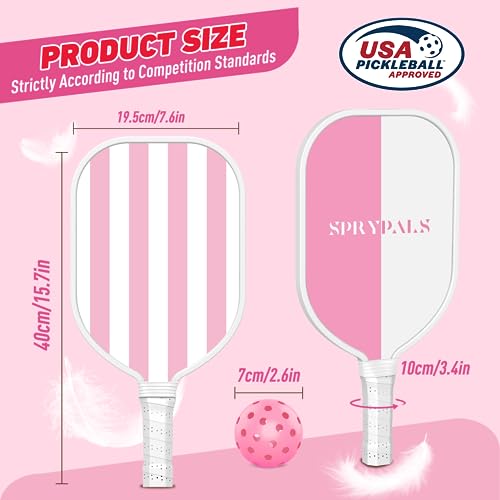 Sprypals Pink Pickleball Paddles, USAPA Approved Pickleball Set of 4 with 4 Pickleball Balls & 1 Carry Bag Premium Wooden Cute Pickle Ball Paddles Rackets Ergonomic Cushion Grip Gifts for Women Youth