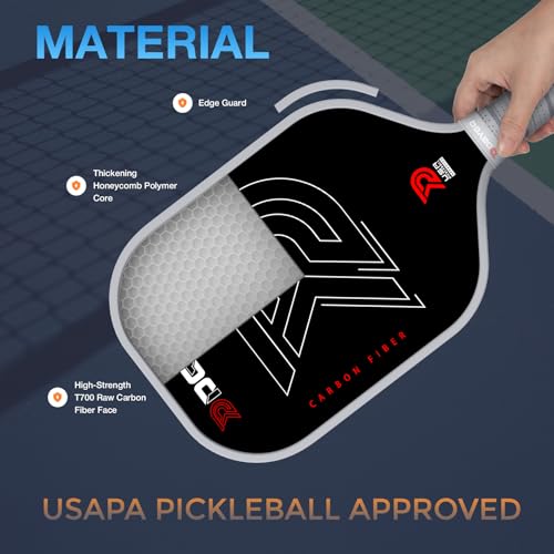 DGYGQ Pickleball Paddles - Professional Carbon Fiber Paddle with Honeycomb Core Pickleball Rackets - Lightweight Precision & Enhanced Shock Absorption for High Spin & Powerful Shots (Grey)