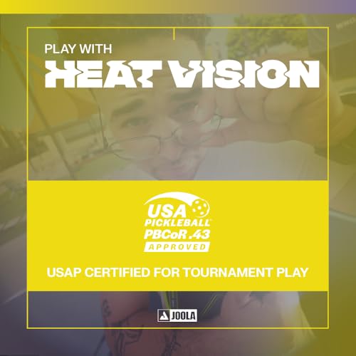 JOOLA Agassi Heat Vision 16mm Pickleball Paddle - New Shape w/Extended Sweet Spot - Textured Carbon Fiber Surface for Spin - SK Film for Less Vibration - USAP Approved - NFC Chip Enabled