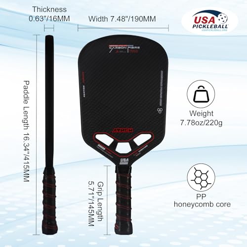 Pickleball Paddles, USAPA Approved Pickleball Paddle Pickleball Set with Pickleball Rackets, T700 Carbon Fiber, 16mm Thickness, Air Open Throat, Enhanced Spin & Control, Edgeless Design