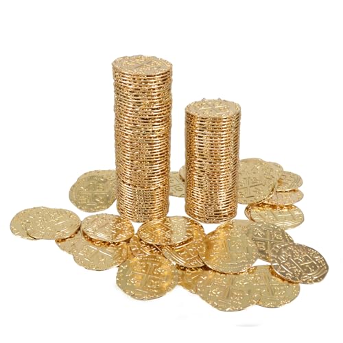 Large Metal Pirate Coins Gold Treasure Coin Set, Metal Replica Spanish Doubloons for Board Games, Tokens, Toys, Cosplay – Realistic Money Imitation for Treasure Chest -Large Size 1.18" (Gold 40 PCS)