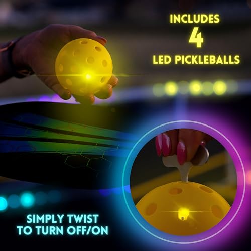 Prime Finds LED Portable Pickle-Ball Net, 22ft Regulation Size, 4 LED Pickle-Balls, 12 Pickleball Court Markers