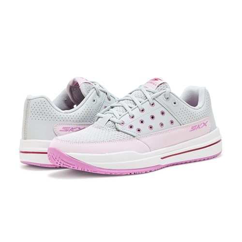 Skechers Women's Viper Court Luxe Pickleball Sneaker, Light Gray/Pink, 8