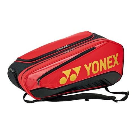 YONEX Expert Racquet Bag with YKK Zippers, Shoe Pocket, Spacious Compartments, Durable & Stylish Badminton Bag for 6 Racquets, Red/Black