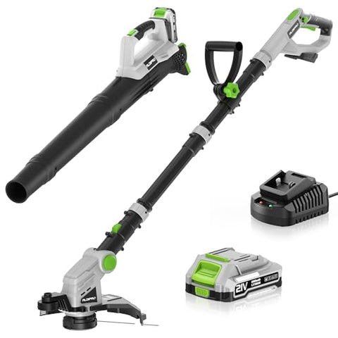 Cordless String Trimmer and Leaf Blower Combo with 2.0Ah Battery & Fast Charger, Ultra-Lightweight Blower 400CFM/130MPH and 12" Auto-Feed Weed Eater for Seniors/Women, Garden Lawn Care
