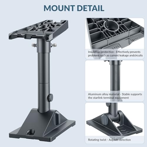 Starlink Gen 3 Mount Kit, Heavy-Duty Aluminum Roof/Wall Mount Accessories for Starlink V3, 5.5"x8.8" Stable Base, 90° Tool-Free Tilt, Insulation Guard, Satellite Dish Mounting Kit Pole & Pipe Adapter