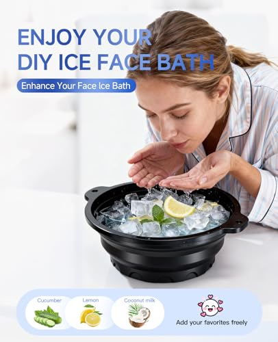 Face Bowl for Ice with Built-in Ice Tray – Collapsible Silicone Facial Ice Bath Bowl for Cold Plunge Therapy, Skin Tightening & Acne Relief – Portable Spa Tool for Home & Travel(Black)