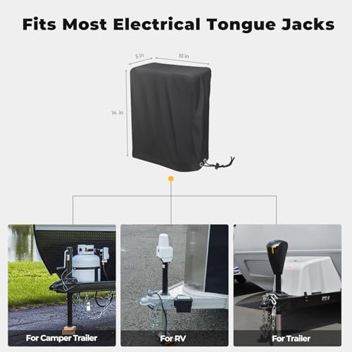 Electric Tongue Jack Cover, BougeRV 600D Universal Trailer RV Electric Tongue Jack Protective Cover (Size 14″H x 5″W x 10″D)