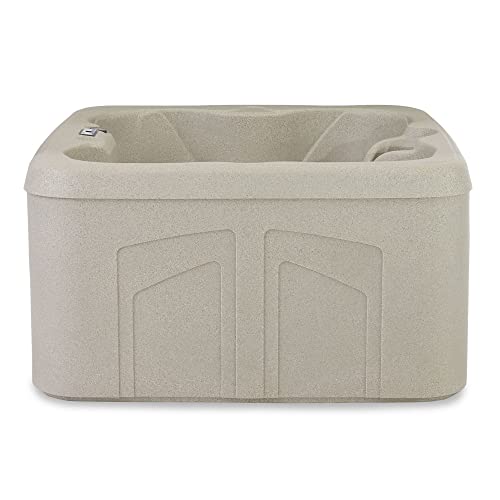LifeSmart 4-Person Plug & Play Square Hot Tub with Thermal Cover, Sand - Home Outdoor Backyard Spa with 13 Jets and Underwater LED Light