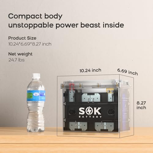 SOK Battery 12V 100Ah LiFePO4 Lithium Battery Marine Battery IP65 Waterproof Transparent Case, Built-in Smart BMS with Bluetooth, 4000-8000 Cycles for RV, Marine, Trolling Motor, Off-Grid (2Pack)