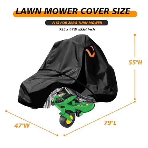 Zero-Turn Lawn Mower Covers,Waterproof Outdoor Riding Mower Cover,Fits up to 60" Decks Rider Lawnmower,Heavy Duty Anti-UV 600D Polyester Tractor Cover, Buckle Strap,79"Lx47"Wx55"H