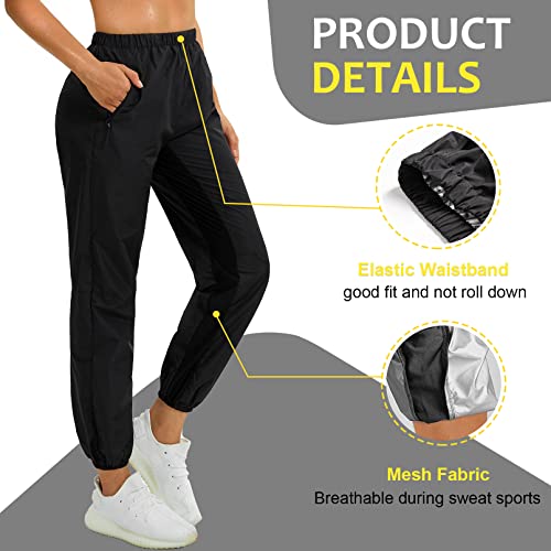 Junlan Sauna Suit for Women Sweat Sauna Pants Gym Workout Sweat Suits for Women (C.Black Pants Only,X-Large)