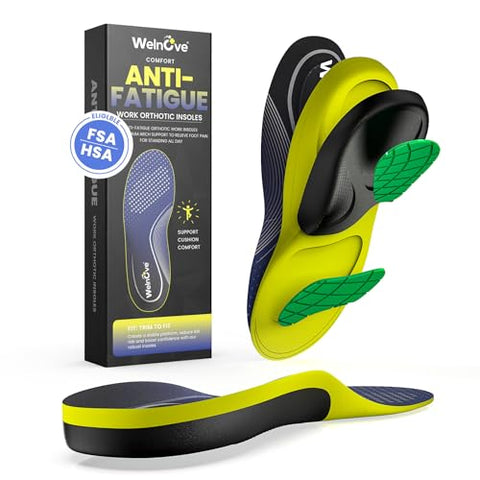 Work Orthotic Insoles for Plantar Fasciitis - Welnove Superior Comfort Work Boot Insoles for Standing All Day - Anti Fatigue Medium Arch Support Shoe Inserts for Men Women Flat Feet Pain (Size L)