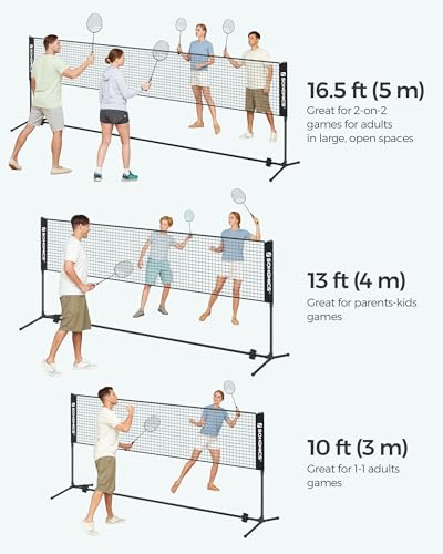 SONGMICS 16.5 ft Badminton Net, Height Adjustable Volleyball Net, Pickleball Net with Poles, Foldable Nylon Net for Tennis Indoor Outdoor Court, Black USYQ500HV1