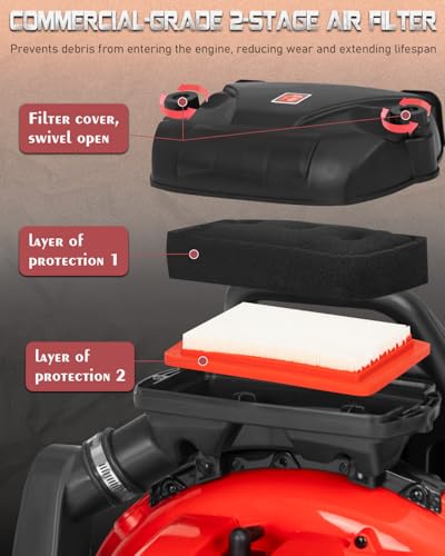 Getell Professional Gas Powered Backpack Leaf Blower – 2-Stroke High-Performance 63CC/665 CFM Blower System with Comfort Design for Complete Property Maintenance (GB657 PRO)