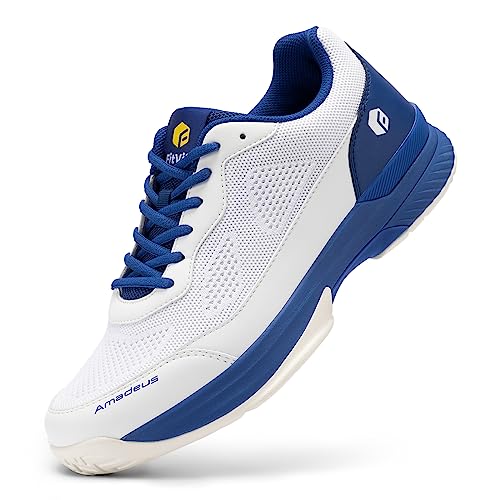 FitVille Extra Wide Pickleball Shoes for Men White Tennis Shoes Sneakers for All Court Racquetball Athletic Shoes for Racquet Sport | Arch Support & Wide Toe Box (12 X-Wide, Royal Blue & White)