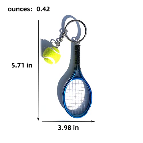 JINZHOUFZ Color Mini Tennis Racket with Ball Keychain Key Ring (blue)