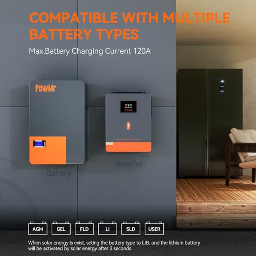 PowMr 4200W Solar Inverter 24VDC to 220V/230VAC, Pure Sine Wave All in One Hybrid Inverter with Built-in 120A MPPT Controller, for Home RV Off-Grid System, for 24V Lead Acid and Lithium Battery