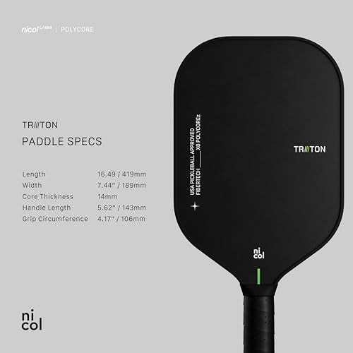 Pickleball Paddle by Nicol 2025 Triton | Fiberglass Hybrid Surface | Control Paddles X8 PolyCore | Lightweight 14MM Racket with Ergonomic Grip | Power Racquet (Green)