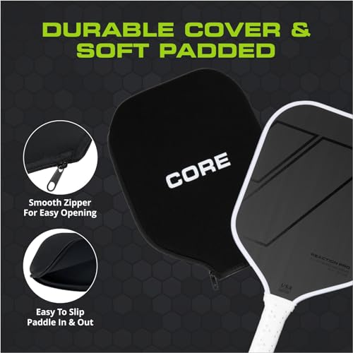 CORE Carbon Fiber Pickleball Paddle MX-1000 with Cover 16mm - USAPA Approved - Cushioned Comfort Grip with Honeycomb Polymer - Superior Spin Control - Beginners & Intermediate Players