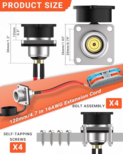 SOTOFY Starlink Mini DC Cable Panel Mount, Waterproof DC Power Female Socket Connector, Rv Wall Socket Passthrough Plug Kit for Car, Van, Camper, Boat, Battery Box