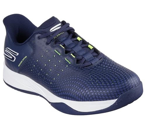 Skechers Men's Viper Court Reload Hands Free Slip-Ins Pickleball Sneaker, Navy/Yellow, 10 X-Wide