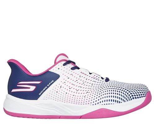 Skechers Women's Viper Court Reload Hands Free Slip-Ins Pickleball Sneaker, White/Navy/Pink, 6