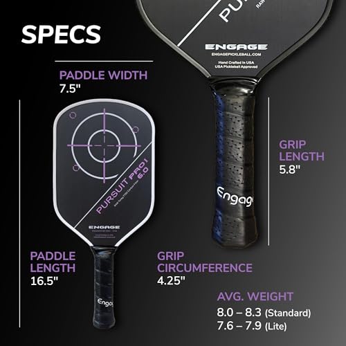 Engage Pursuit Pro1 Elongated 15.2mm Pickleball Paddle - Raw Carbon Fiber for Extreme Spin - MachPro Core for Maximum Power & Control (New, Standard Weight (7.8-8.2 Ounce))