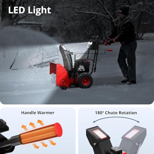 PowerSmart 24-Inch Self-Propelled Gas Snow Blower, Powered by B&S 208cc Engine, Electric Start, 13-Inch Snow Tires, Handle Warmer, Two-Stage Snow Blowers with LED Lights