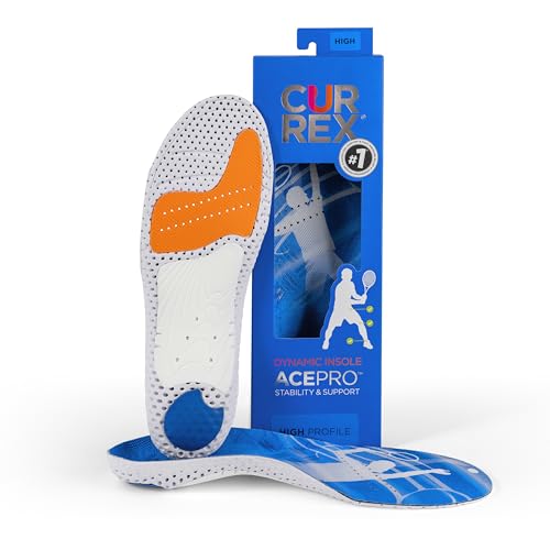 CURREX AcePro, Arch Support Insoles for Tennis, Volleyball, Racquetball, Net Sports, Increase Performance & Agility, Court Based Sports Inserts for Men & Women (High Arch, Large)