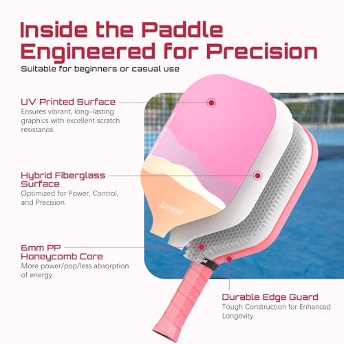 Joysent Pickleball Paddles Set of 2, Lightweight Pickleball Racket for Beginner, USAPA Approved Fiberglass Surface Pickleball Set with Non-Slip Comfort Grip, Pink